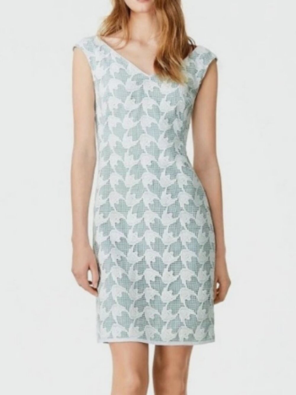 Tory Burch Brooklyn Lace Sheath Mini Sleeveless Dress Mint White V-Neck 6